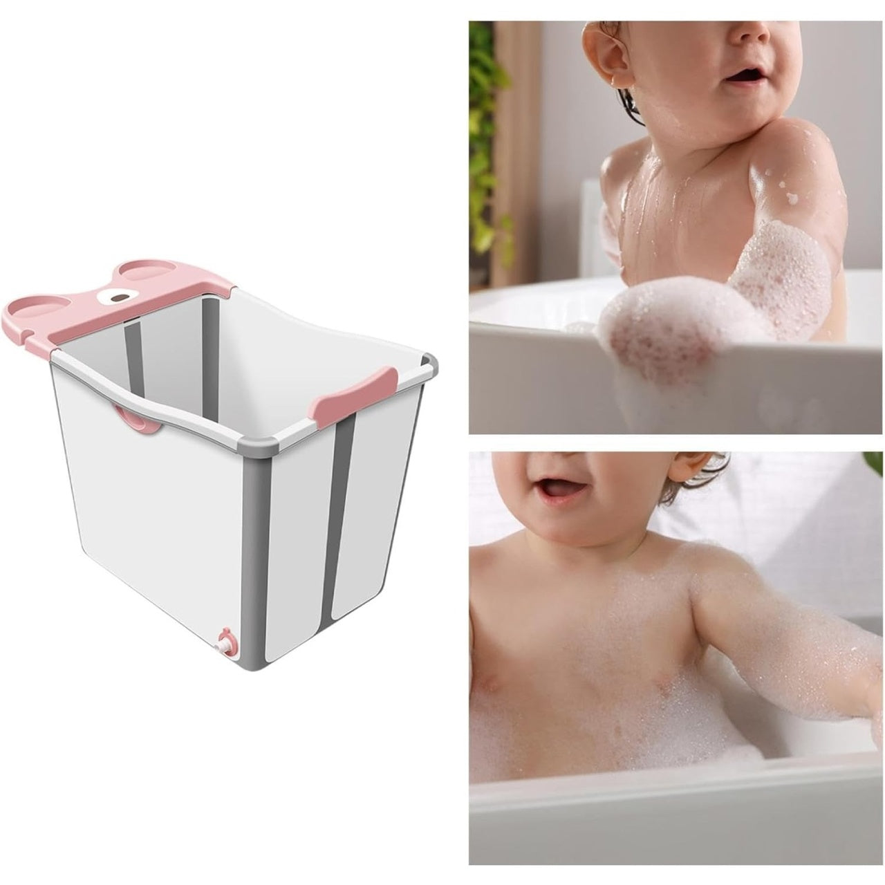 Cada Pliabila pentru Baie, din PP+TPE, pentru Copii +6 Luni, Model Ursulet, Scaun de Interior, Detasabil, 82 x 50 x 54 cm, Roz