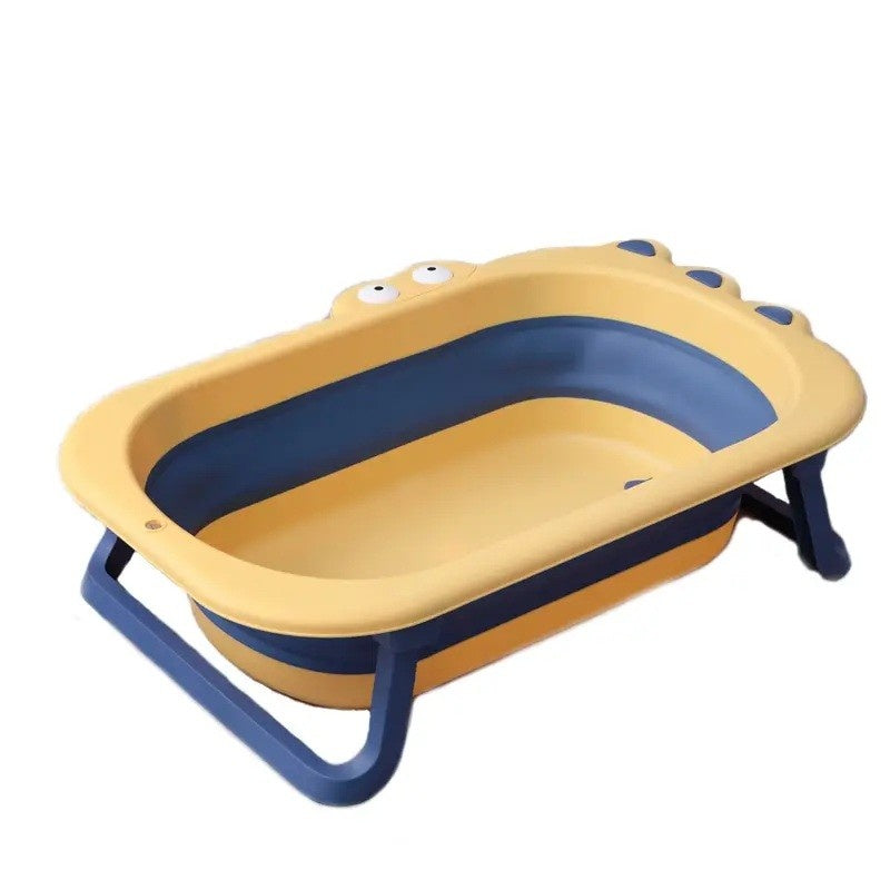 Cada Pliabila pentru Baie, din PP+TPR, pentru Copii 0-6 Ani, Model Crocodil, Dop de Scurgere, 80x54x21 cm, Galben/Albastru