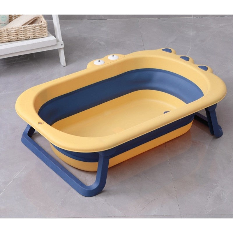Cada Pliabila pentru Baie, din PP+TPR, pentru Copii 0-6 Ani, Model Crocodil, Dop de Scurgere, 80x54x21 cm, Galben/Albastru