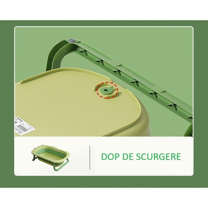 Cada Pliabila pentru Baie, din PP+TPR, pentru Copii 0-6 Ani, Model Crocodil, Dop de Scurgere, 80x54x21 cm, Verde