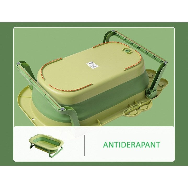 Cada Pliabila pentru Baie, din PP+TPR, pentru Copii 0-6 Ani, Model Crocodil, Dop de Scurgere, 80x54x21 cm, Verde