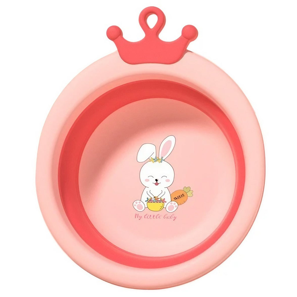 Cada Pliabila pentru Baie pentru Copii, Cadita pentru Bebelusi, Model Rotund cu Iepuras, Roz, 30x31x3.5 cm, 3.3 L