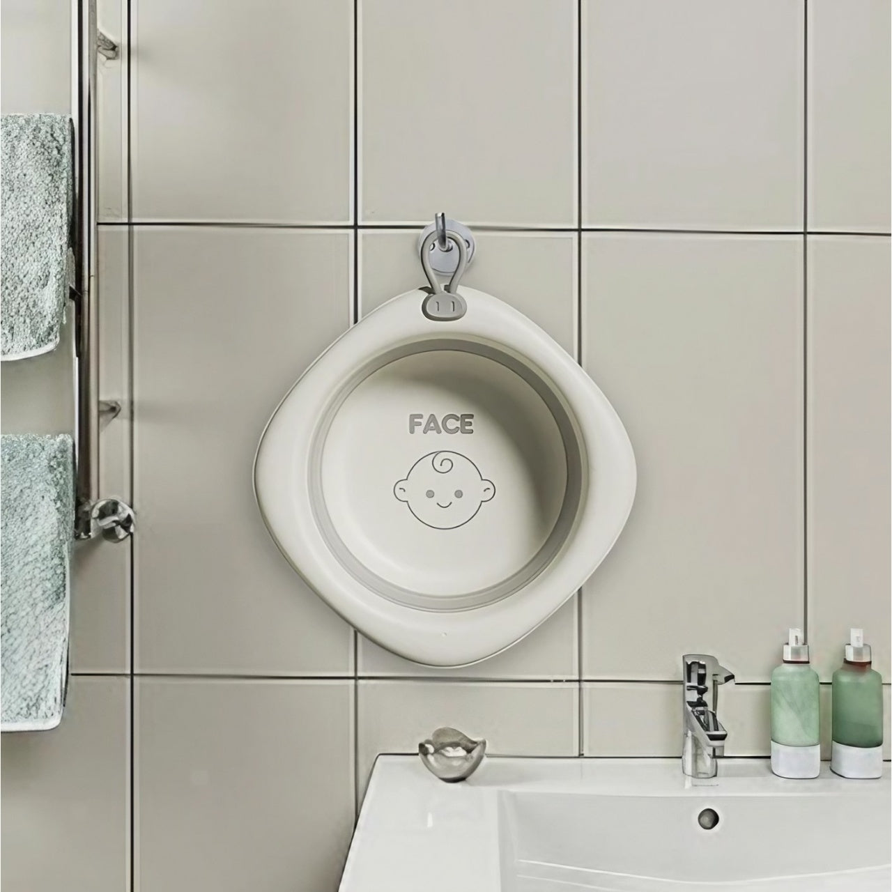 Cada Pliabila pentru Baie pentru Copii, Cadita pentru Bebelusi, Model Romb pentru Fata, Gri, 31.5x31.5x3.5 cm, 3L