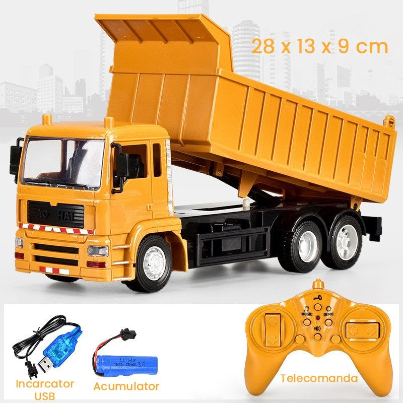 Camion Basculanta Jucarie pentru Copii, Jucarie Camion Basculanta cu Telecomanda, Jucarie de Constructie, Acumulator cu Incarcare USB, 28 x 13 x 9 cm, Galben