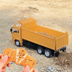 Camion Basculanta Jucarie pentru Copii, Jucarie Camion Basculanta cu Telecomanda, Jucarie de Constructie, Acumulator cu Incarcare USB, 28 x 13 x 9 cm, Galben