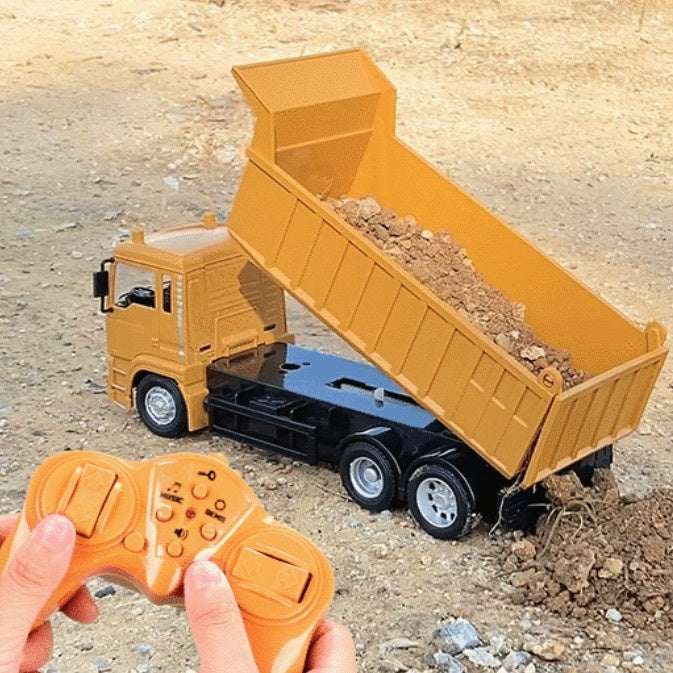 Camion Basculanta Jucarie pentru Copii, Jucarie Camion Basculanta cu Telecomanda, Jucarie de Constructie, Acumulator cu Incarcare USB, 28 x 13 x 9 cm, Galben