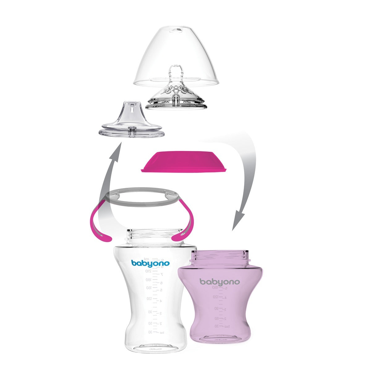 Canita anti-varsare cu tetina adaptor moale 180 ml Roz/Mov