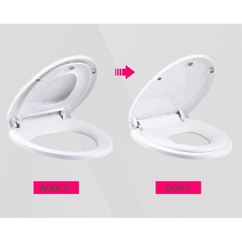 Capac de Toaleta cu Reductie 2 in 1, pentru Copii si Adulti, Coborare Lenta si Silentioasa, Instalare Usoara, din PP5 , in Forma de U, Alb