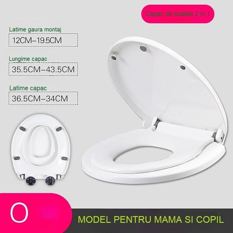 Capac de Toaleta cu Reductie 2 in 1, pentru Copii si Adulti, Coborare Lenta si Silentioasa, Instalare Usoara, din PP5 , in Forma de O, Alb