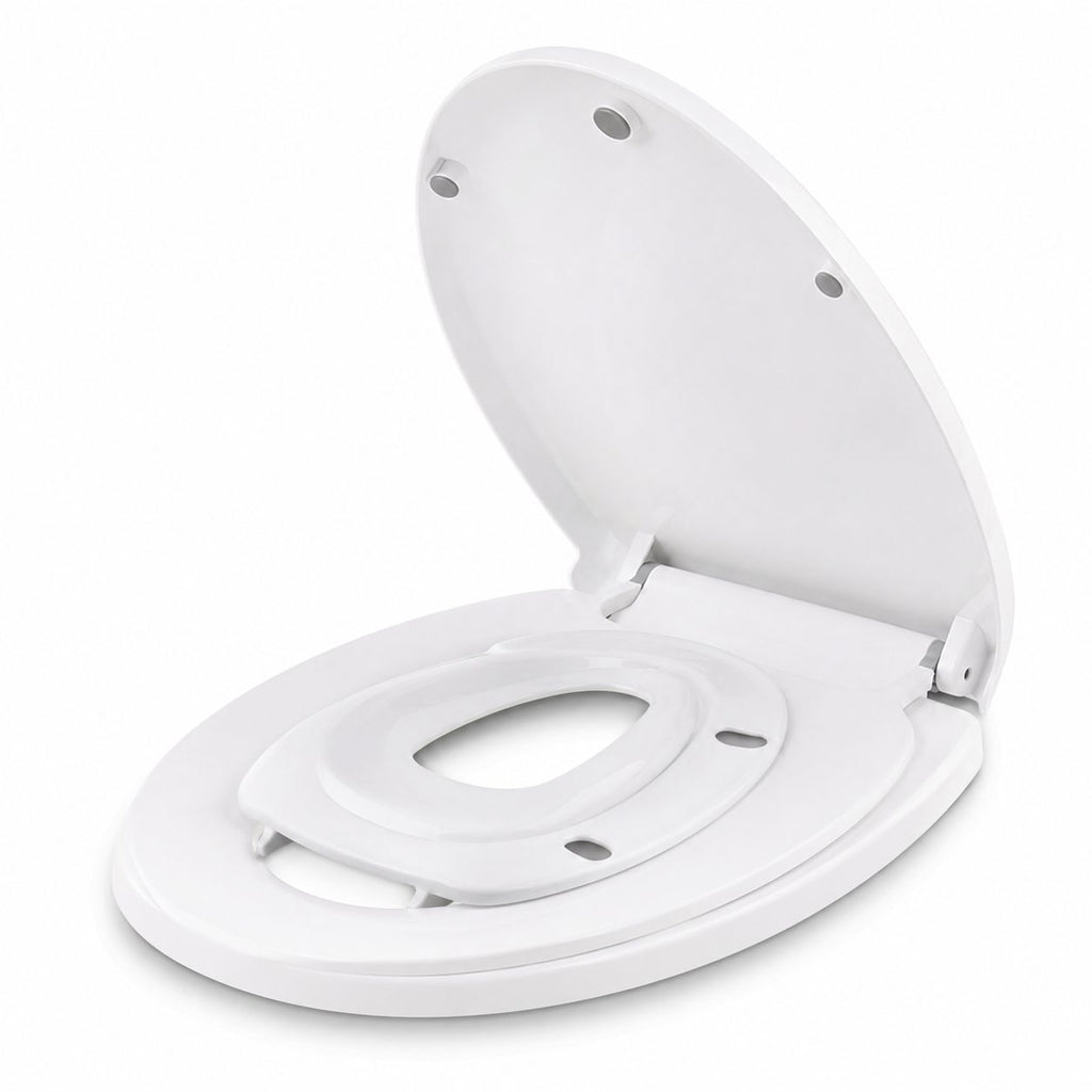 Capac de Toaleta cu Reductie 2 in 1, pentru Copii si Adulti, Coborare Lenta si Silentioasa, Instalare Usoara, din PP5 , in Forma de U Patrat, Alb