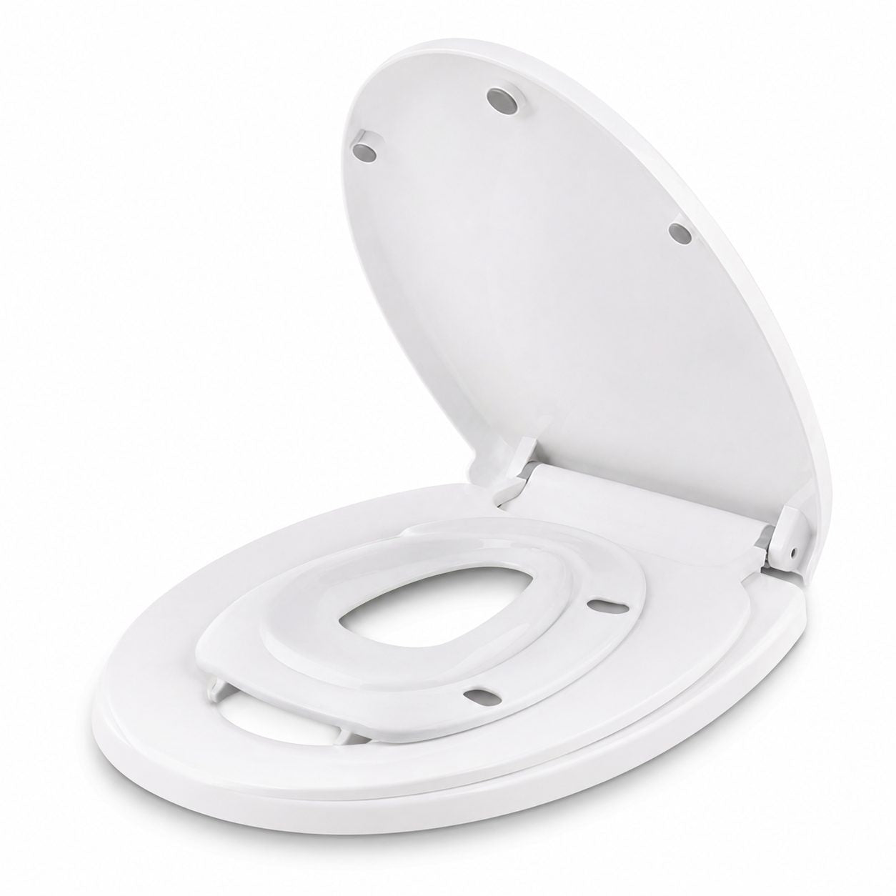 Capac de Toaleta cu Reductie 2 in 1, pentru Copii si Adulti, Coborare Lenta si Silentioasa, Instalare Usoara, din PP5 , in Forma de U Patrat, Alb