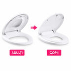 Capac de Toaleta cu Reductie 2 in 1, pentru Copii si Adulti, Coborare Lenta si Silentioasa, Instalare Usoara, din PP5 , in Forma de U Patrat, Alb