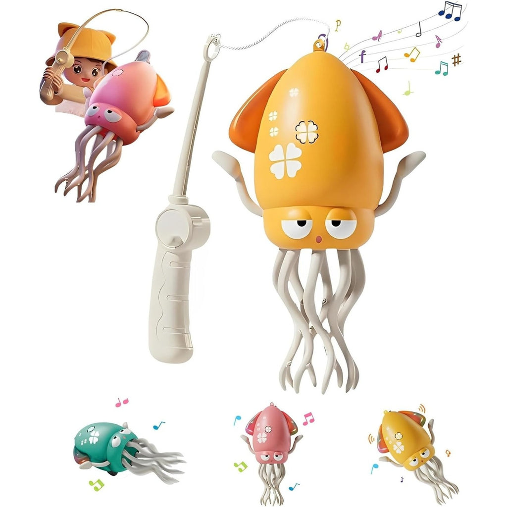 Caracatita Dansatoare, +3 Ani, 3 Moduri, din ABS, Incarcare USB, cu Undita Inclusa, 12.6 x 7.6 x 20.7 cm, Galben