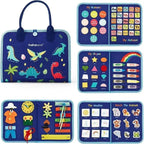 Carte Senzoriala Educativa Montessori, Model Dinozauri, 5 Pagini, Albastru