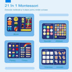 Carte Senzoriala Educativa Montessori, Model Dinozauri, 5 Pagini, Albastru