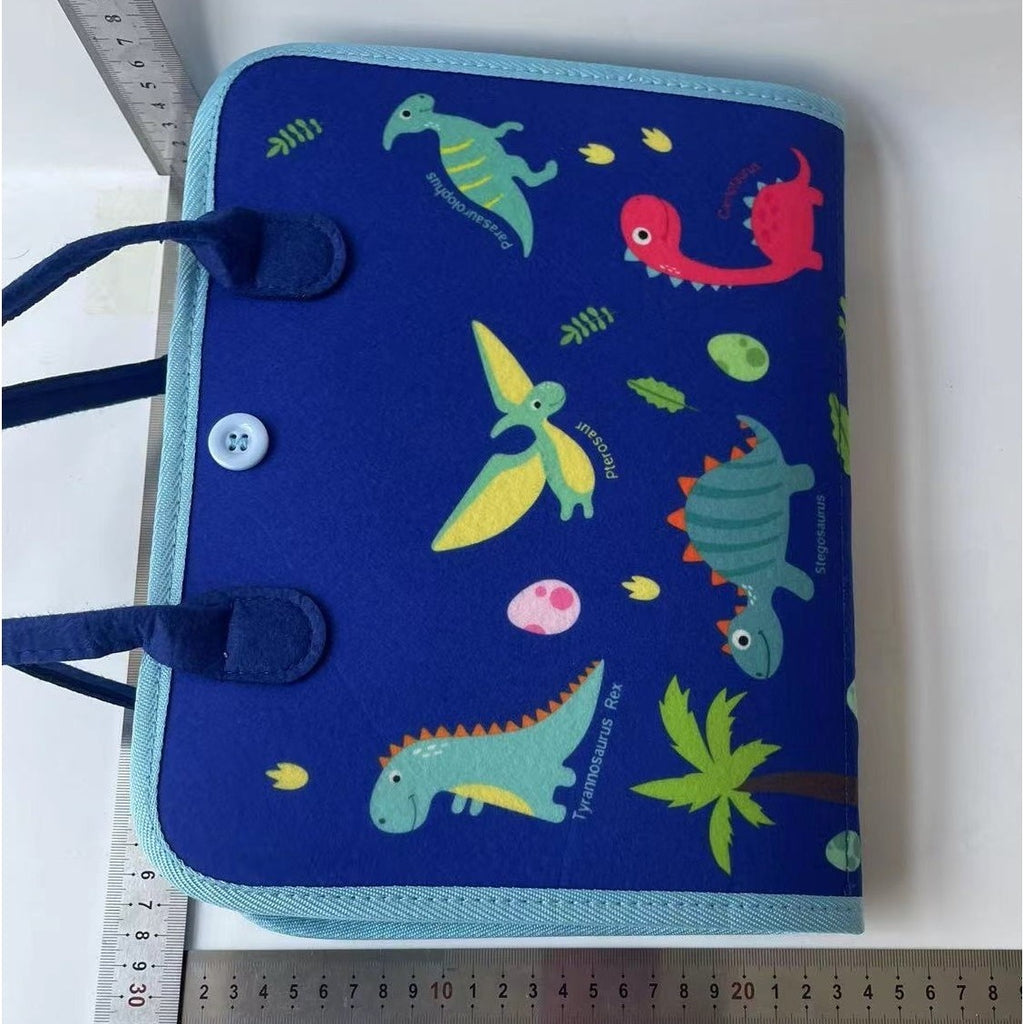Carte Senzoriala Educativa Montessori, Model Dinozauri, 5 Pagini, Albastru