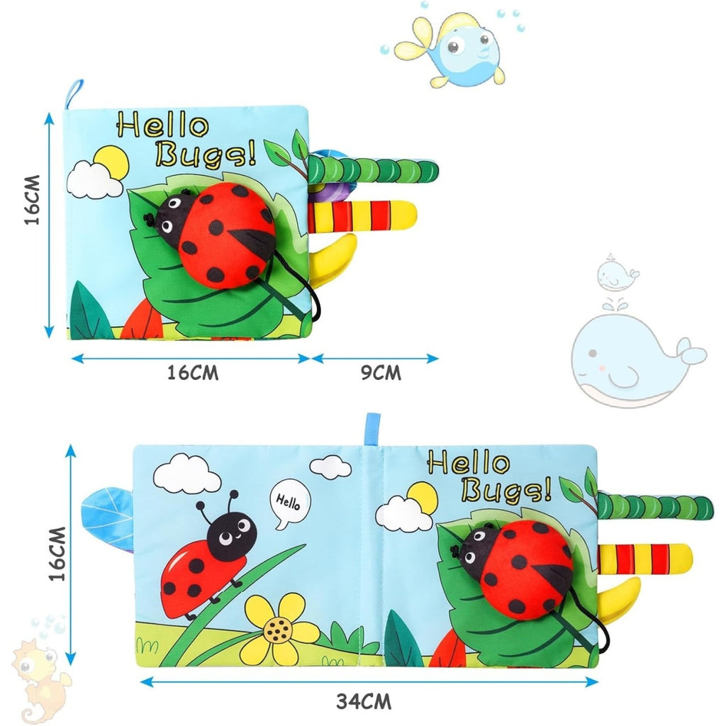 Carte Senzoriala pentru Bebelusi, 15x16x4 cm, cu Animalute, 3D, Cu Sunete si Fosnete, 0-3 Ani, Model Buburuza, Multicolor
