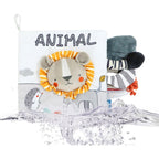Carte Senzoriala, pentru Bebelusi, 15x16x6 cm, cu Animalute, 3D, Cu Sunete si Fosnete, 0-3 Ani, Model Leu, Gri
