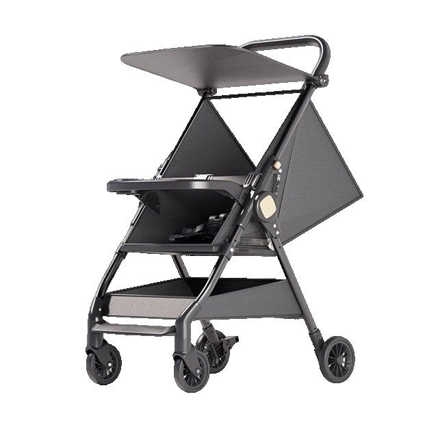 Carut Pliabil, Usor, Compatibil cu Avionul, de Plimbat/Dormit, Parasolar, Cutie Depozitare, Tabla de Masa, 93 x 70 x 40 cm, Negru