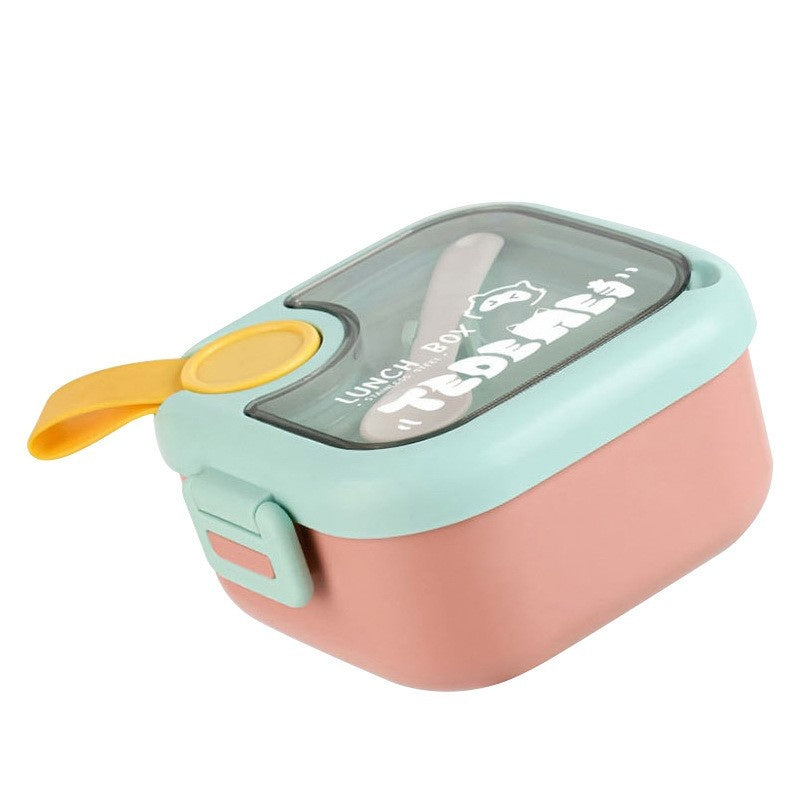 Caserola pentru copii lunch box, 750 ml, doua boluri, lingura, foarfeca din plastic, rezistenta la scurgeri, Roz