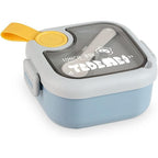 Caserola pentru copii lunch box, 750 ml, doua boluri, lingura, foarfeca din plastic, rezistenta la scurgeri, Albastra