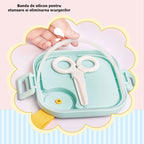 Caserola pentru copii lunch box, 750 ml, doua boluri, lingura, foarfeca din plastic, rezistenta la scurgeri, Roz