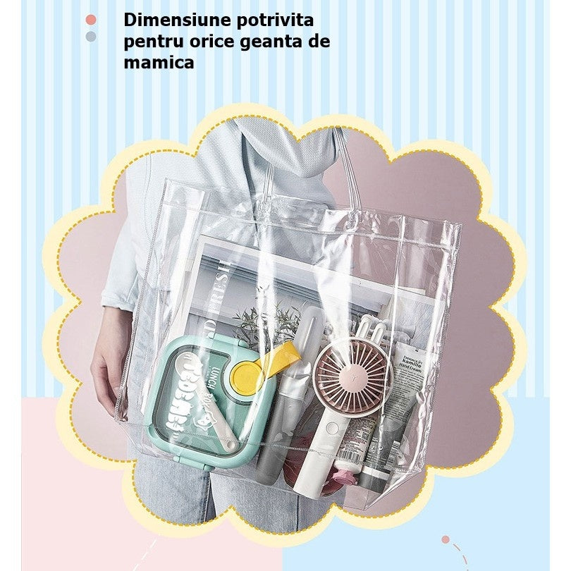 Caserola pentru copii lunch box, 750 ml, doua boluri, lingura, foarfeca din plastic, rezistenta la scurgeri, Roz