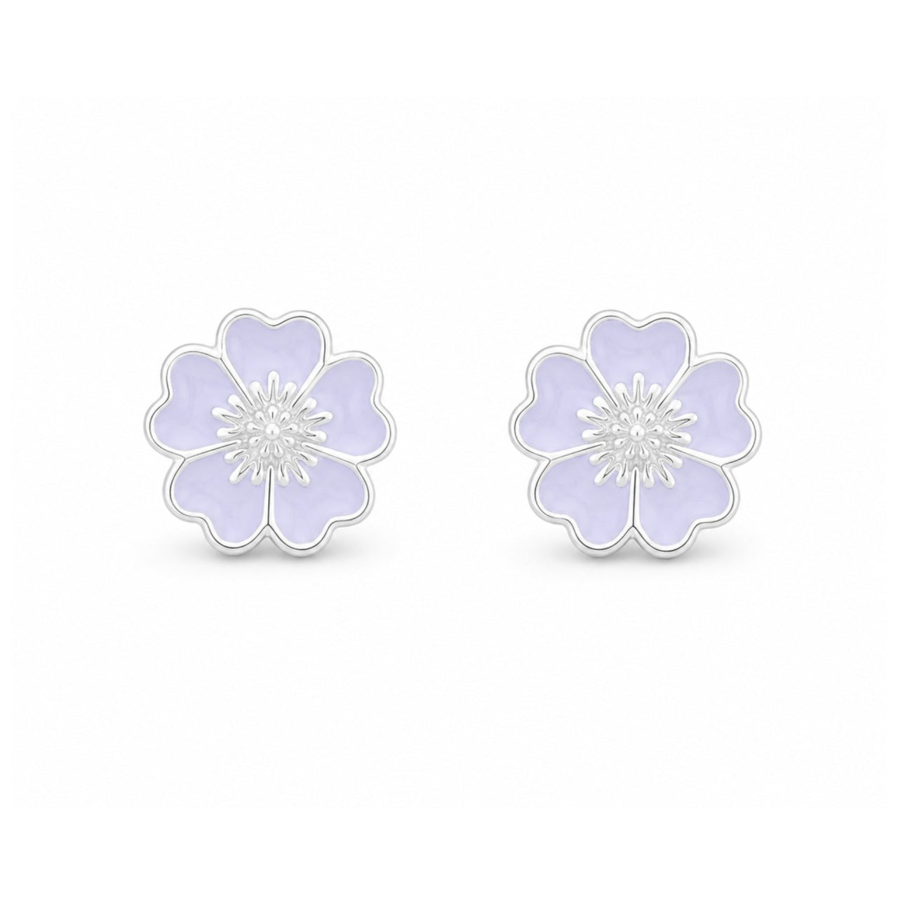 Cercei pentru Copii Argint 925, Jolie, Model Floricele, cu Email Colorat, 1.26 g, Argintiu