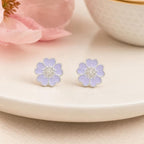Cercei pentru Copii Argint 925, Jolie, Model Floricele, cu Email Colorat, 1.26 g, Argintiu