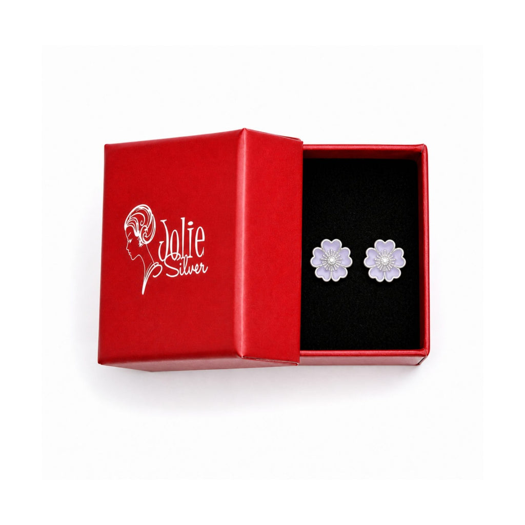 Cercei pentru Copii Argint 925, Jolie, Model Floricele, cu Email Colorat, 1.26 g, Argintiu
