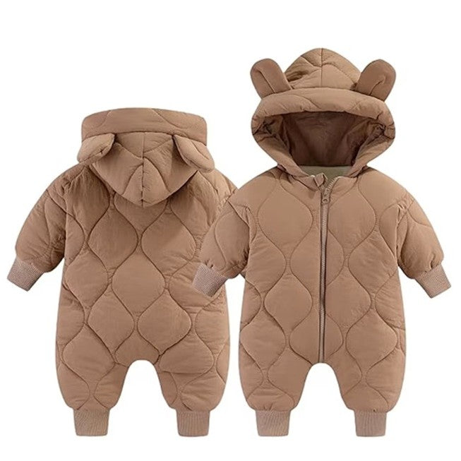 Combinezon de Iarna, Flippy, pentru Bebelusi, din Bumbac, cu Urechi, Mansete Elastice, Unisex, 66 cm, Maro