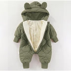 Combinezon de Iarna, Flippy, pentru Bebelusi, din Bumbac, cu Urechi, Mansete Elastice, Unisex, 73 cm, Verde