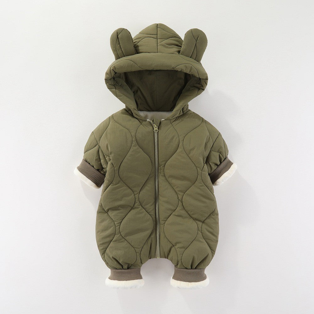 Combinezon de Iarna, Flippy, pentru Bebelusi, din Bumbac, cu Urechi, Mansete Elastice, Unisex, 73 cm, Verde