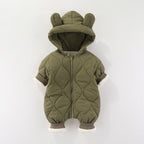 Combinezon de Iarna, Flippy, pentru Bebelusi, din Bumbac, cu Urechi, Mansete Elastice, Unisex, 73 cm, Verde