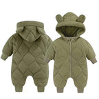 Combinezon de Iarna, Flippy, pentru Bebelusi, din Bumbac, cu Urechi, Mansete Elastice, Unisex, 73 cm, Verde