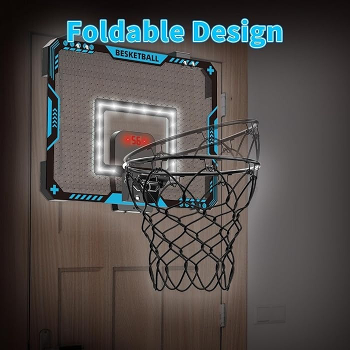 Cos de Baschet pentru Copii, cu Tablou de Bord Electronic, 2 Moduri, Interior/Exterior, Luminos, Multicolor