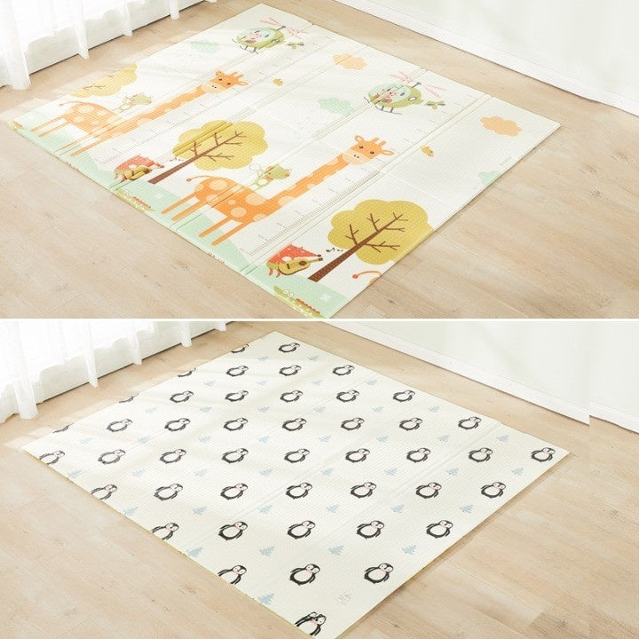 Covoras de Joaca pentru Copii Termic cu 2 Fete, Model Girafe si Pinguini, cu Spuma, Impermeabil, Antiderapant, 200cm x 180cm x 1cm