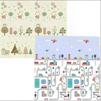 Covoras de Joaca pentru Copii Termic cu 2 Fete, Model Vulpi si Pista de Masini, cu Spuma, Impermeabil, Antiderapant, 200cm x 160cm x 0.6cm