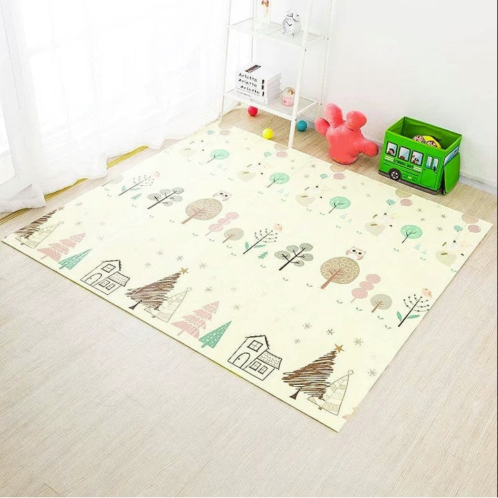 Covoras de Joaca pentru Copii Termic cu 2 Fete, Model Vulpi si Pista de Masini, cu Spuma, Impermeabil, Antiderapant, 200cm x 160cm x 0.6cm
