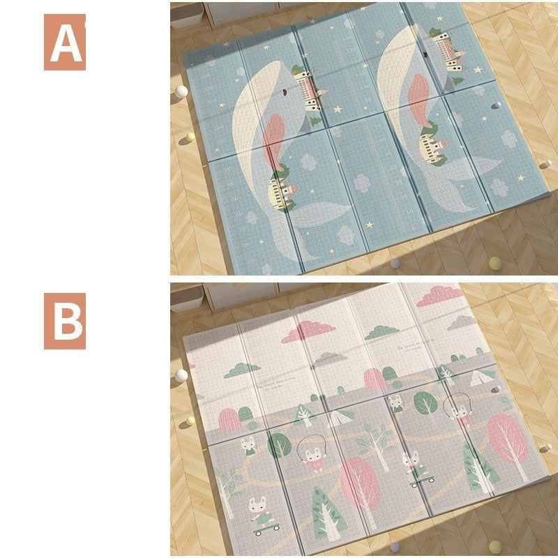Covoras pentru Copii, cu 2 Fete, Model Balene/Iepurasi, din XPE+PE, Impermeabil, Antiderapant, Protectie Termica, +3 Luni, Pliabil, 180 x 200 x 1.5 cm, Multicolor