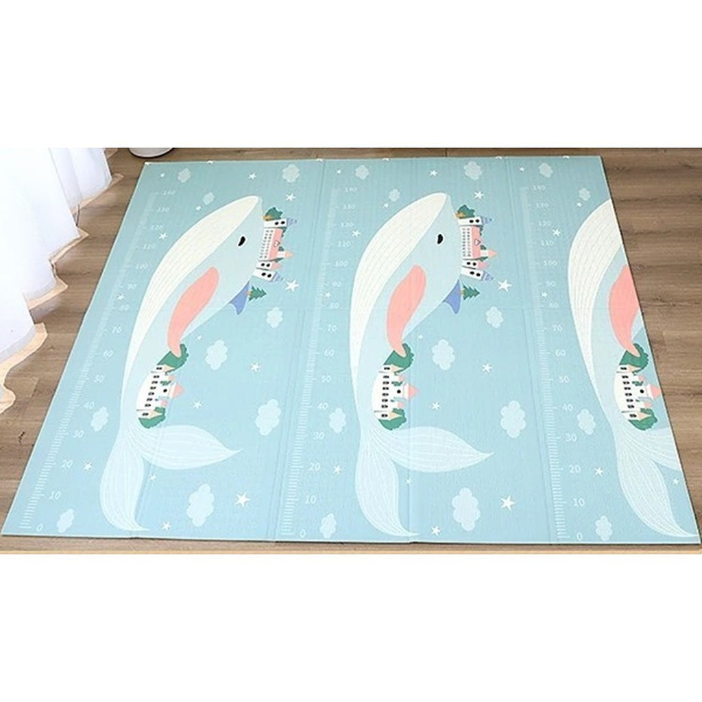 Covoras pentru Copii, cu 2 Fete, Model Balene/Iepurasi, din XPE+PE, Impermeabil, Antiderapant, Protectie Termica, +3 Luni, Pliabil, 180 x 200 x 1.5 cm, Multicolor