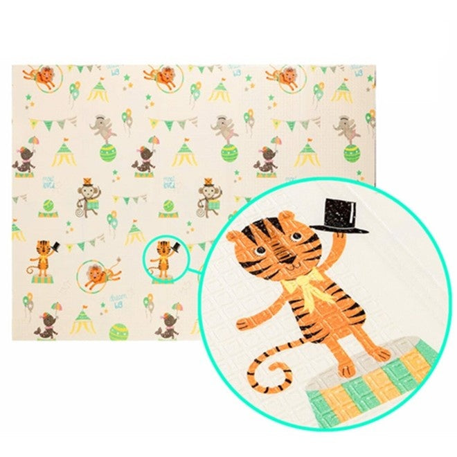 Covoras pentru Copii, cu 2 Fete, Model Caprioare/Circ, din XPE+PE, Impermeabil, Antiderapant, Protectie Termica, +3 Luni, Pliabil, 150 x 200 x 1 cm, Multicolor