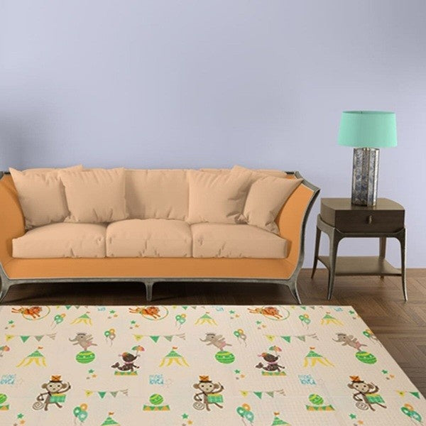 Covoras pentru Copii, cu 2 Fete, Model Caprioare/Circ, din XPE+PE, Impermeabil, Antiderapant, Protectie Termica, +3 Luni, Pliabil, 150 x 200 x 1 cm, Multicolor
