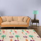 Covoras pentru Copii, cu 2 Fete, Model Caprioare/Circ, din XPE+PE, Impermeabil, Antiderapant, Protectie Termica, +3 Luni, Pliabil, 150 x 200 x 1 cm, Multicolor