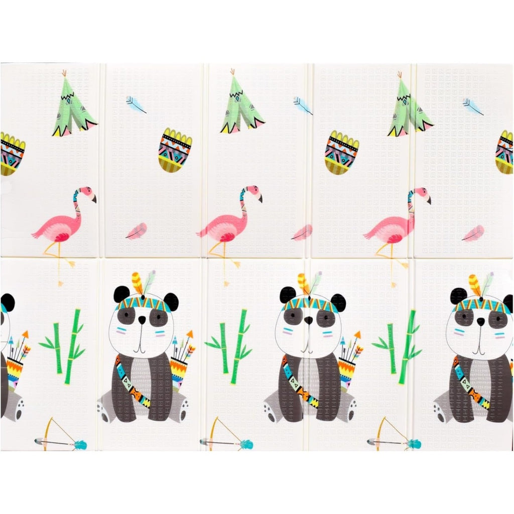 Covoras pentru Copii, cu 2 Fete, Model Caprioare/Panda, din XPE+PE, Impermeabil, Antiderapant, Protectie Termica, +3 Luni, Pliabil, 150 x 200 x 1 cm, Multicolor