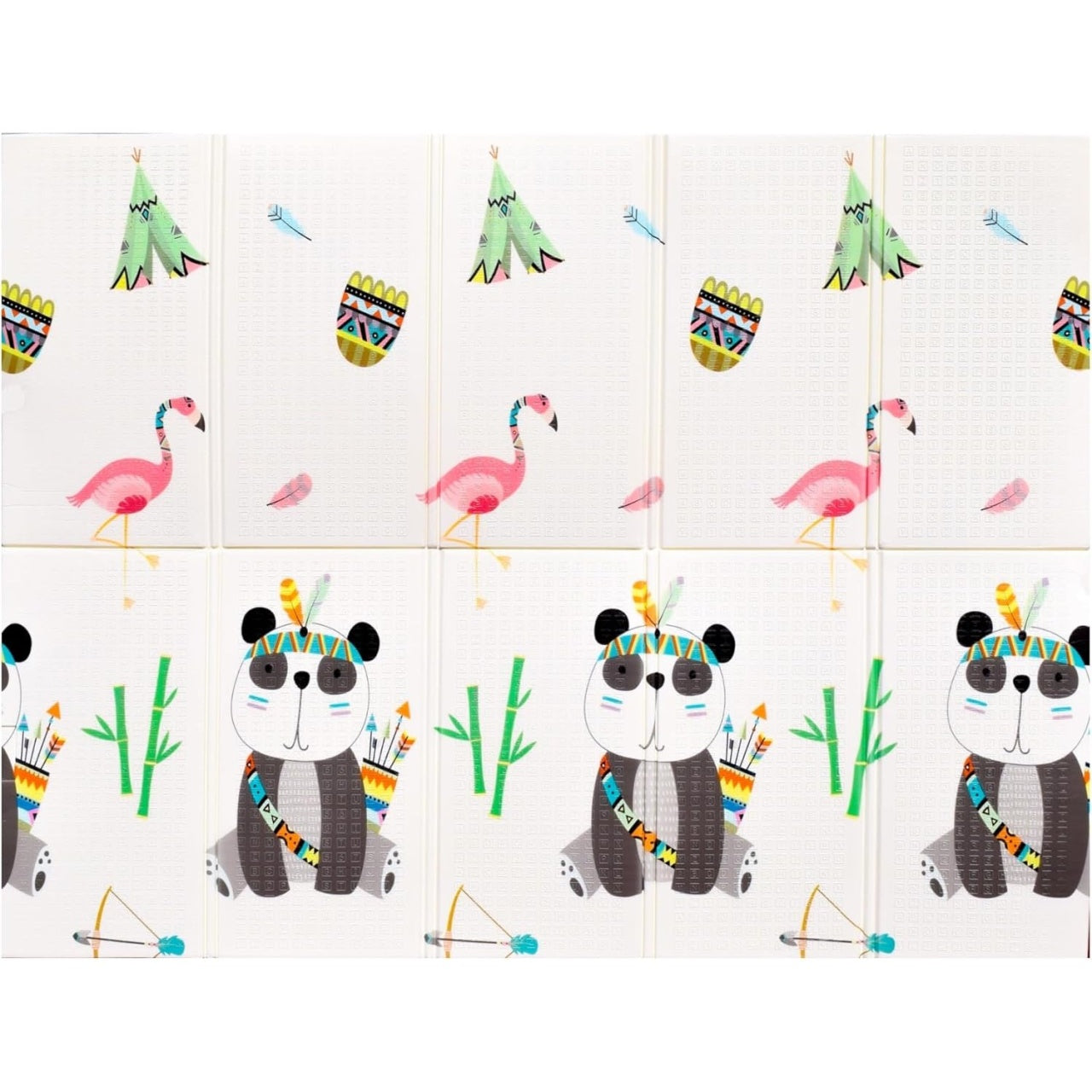Covoras pentru Copii, cu 2 Fete, Model Caprioare/Panda, din XPE+PE, Impermeabil, Antiderapant, Protectie Termica, +3 Luni, Pliabil, 150 x 200 x 1 cm, Multicolor