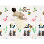 Covoras pentru Copii, cu 2 Fete, Model Caprioare/Panda, din XPE+PE, Impermeabil, Antiderapant, Protectie Termica, +3 Luni, Pliabil, 150 x 200 x 1 cm, Multicolor