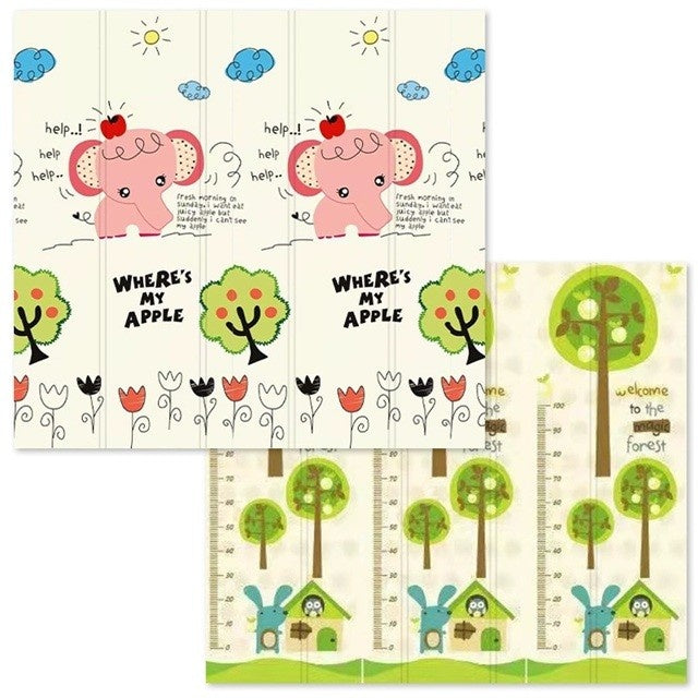 Covoras pentru Copii, cu 2 Fete, Model Elefantei/Padure, din XPE+PE, Impermeabil, Antiderapant, Protectie Termica, +3 Luni, Pliabil, 150 x 200 x 1.5 cm, Multicolor