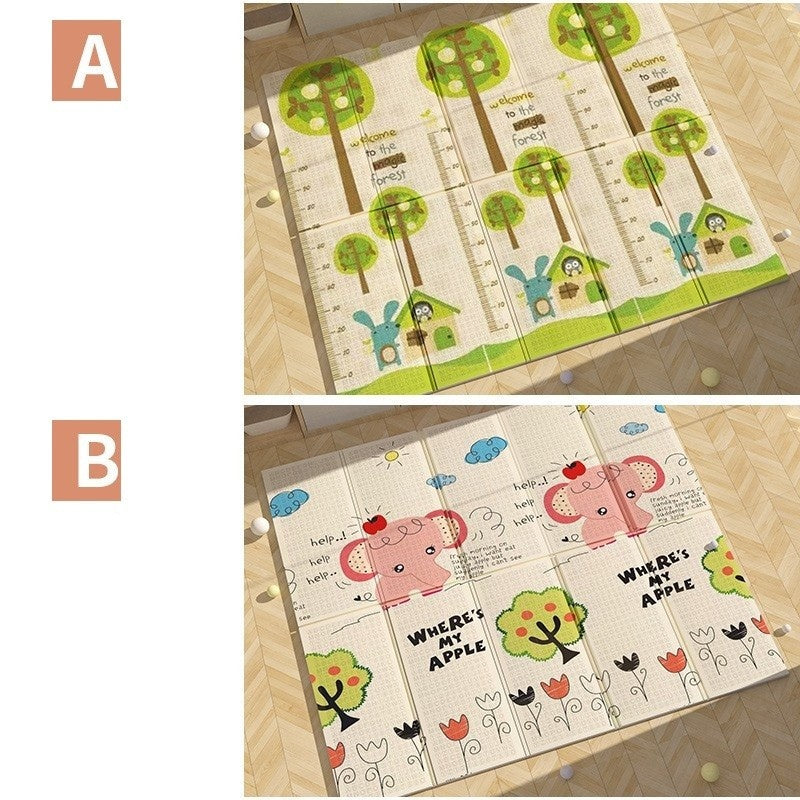 Covoras pentru Copii, cu 2 Fete, Model Elefantei/Padure, din XPE+PE, Impermeabil, Antiderapant, Protectie Termica, +3 Luni, Pliabil, 150 x 200 x 1.5 cm, Multicolor
