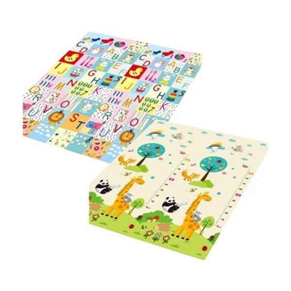 Covoras pentru Copii, cu 2 Fete, Model Litere/Girafe, din XPE+PE, Impermeabil, Antiderapant, Protectie Termica, +3 Luni, Pliabil, 180 x 200 x 1 cm, Multicolor